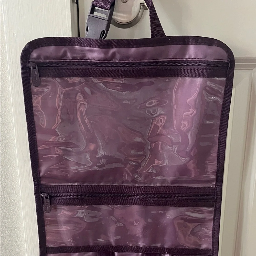 thirty-one Purple and Olive Striped Hanging Makeup Organizer
